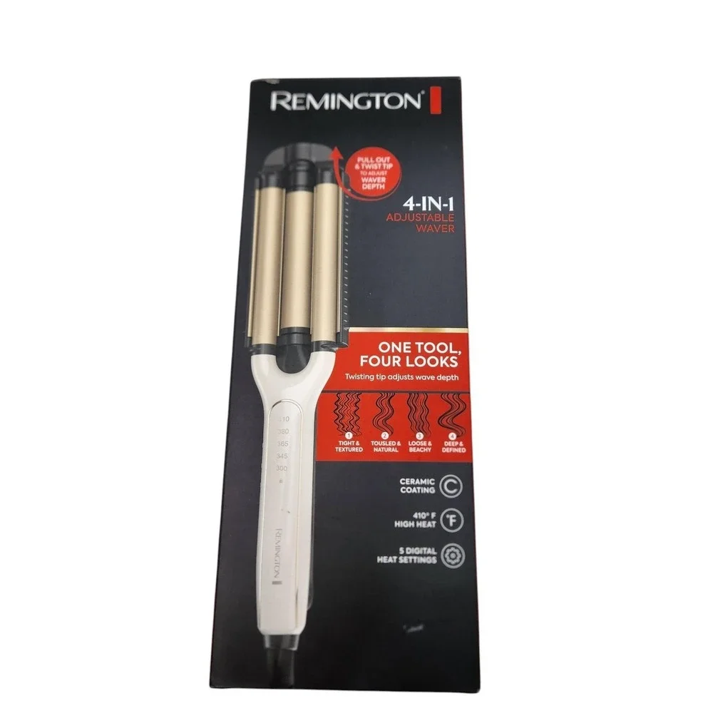 Remington 4-in-1 Adjustable Waver Ceramic Hair Styling Tool 410°F White 5 Heat